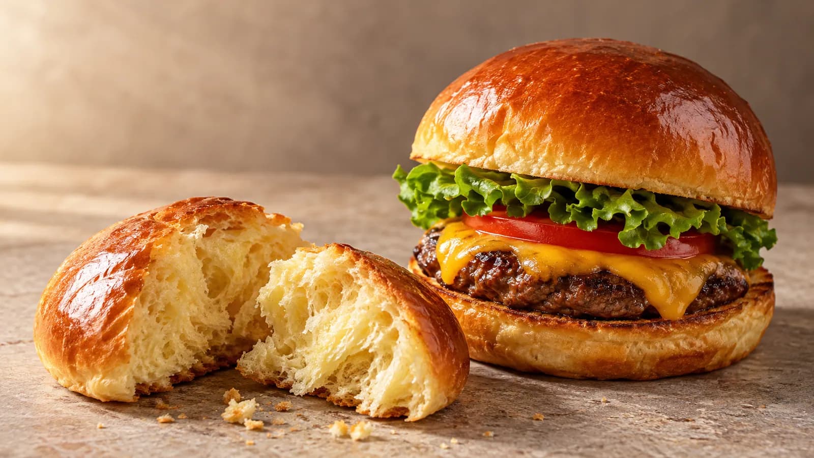 Altın sarısı brioche ekmekli taze hazırlanmış el yapımı hamburger