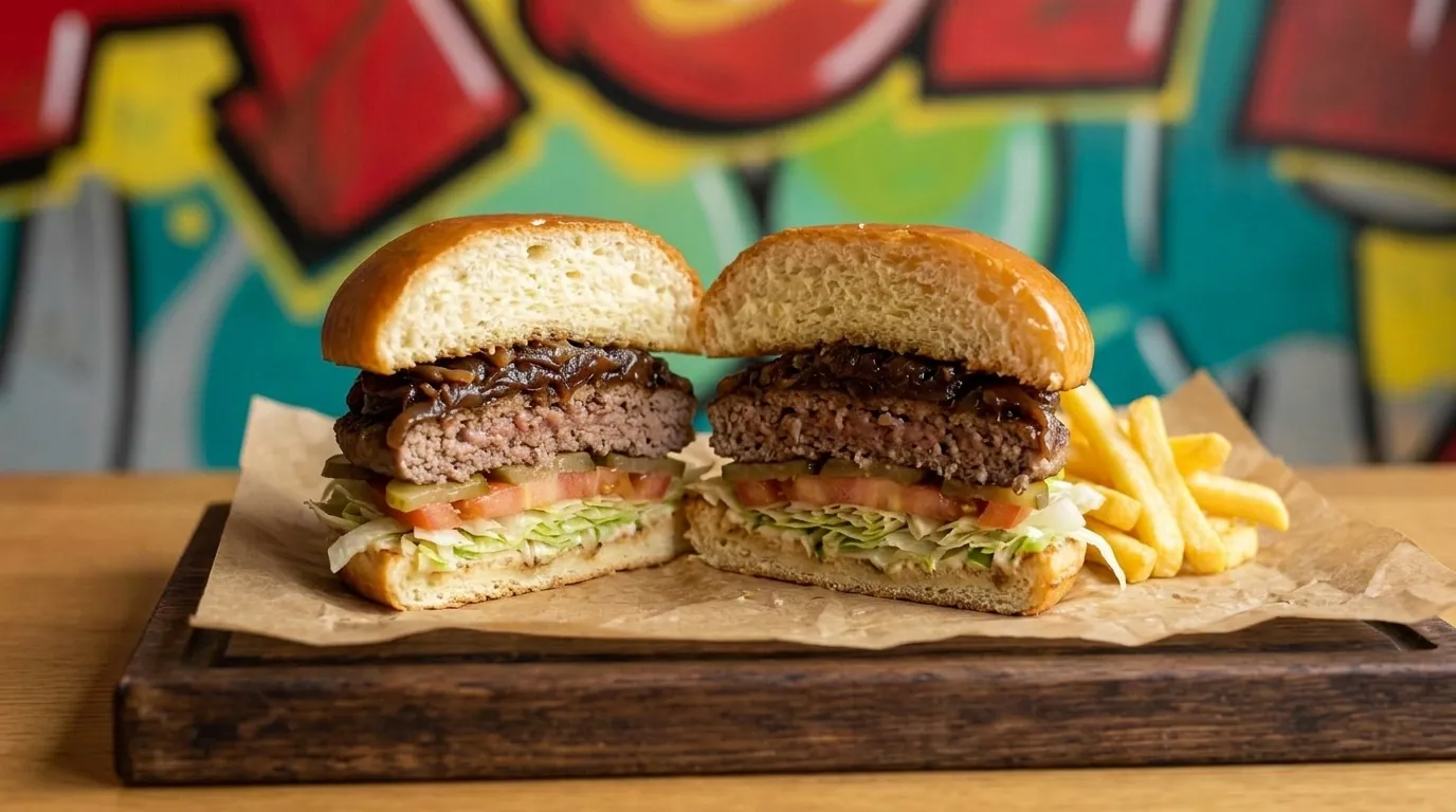 Gaziantep el yapımı burger köftesi ve lezzetli hamburger sunumu - Build Burger